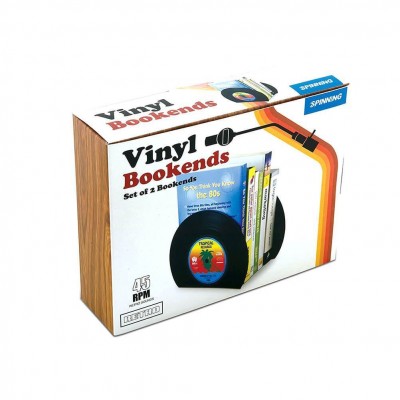 Retro Vinyl Black Bookends - Set of 2 Small Retro Bookends 5060096194033  371963627048